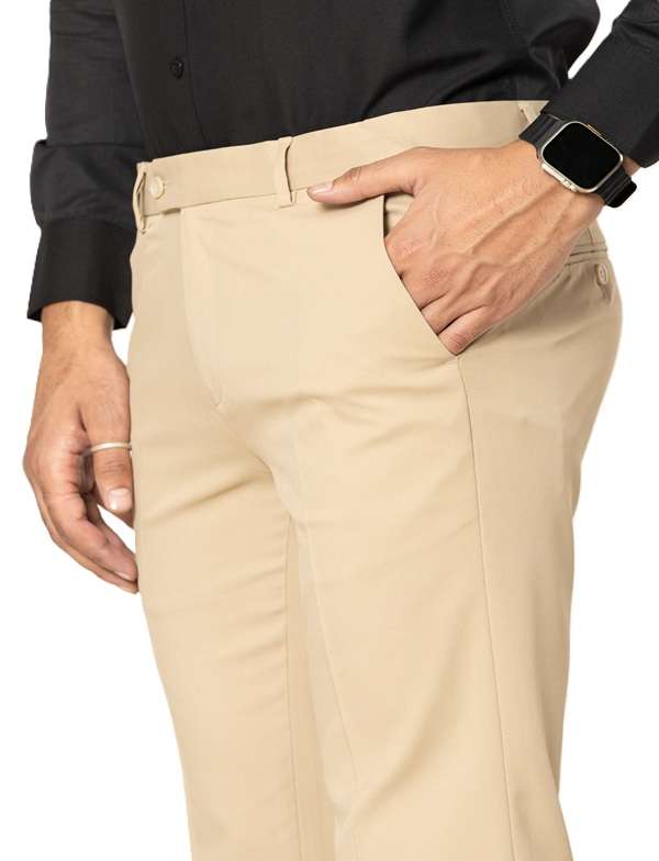 KEDY Men's Normal-Waist Trousers (Khaki) - Versatile and Comfortable Design