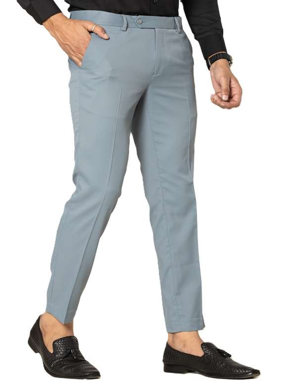 KEDY Men's Normal-Waist Trousers (Light Sky Blue) - Soft and Casual Flex Fit