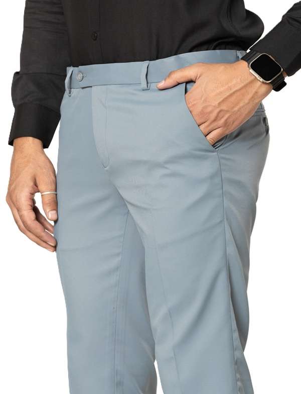 KEDY Men's Normal-Waist Trousers (Light Sky Blue) - Soft and Casual Flex Fit