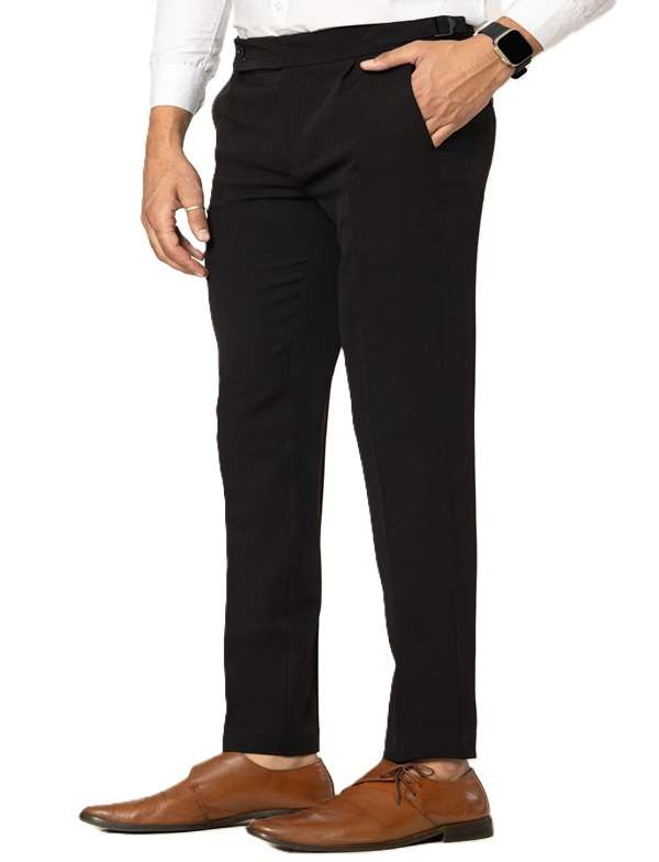 KEDY Men's Gurkha Trousers (24002 Black) - Classic Adjustable Waist Comfort