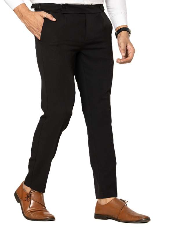 KEDY Men's Gurkha Trousers (24002 Black) - Classic Adjustable Waist Comfort