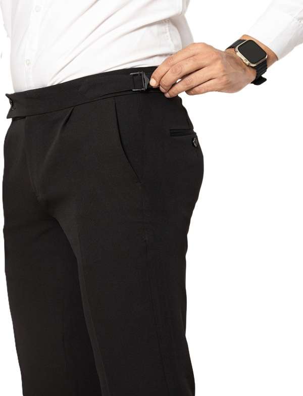 KEDY Men's Gurkha Trousers (24002 Black) - Classic Adjustable Waist Comfort