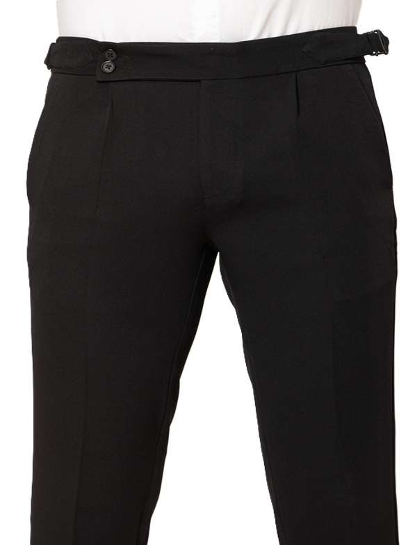 KEDY Men's Gurkha Trousers (24002 Black) - Classic Adjustable Waist Comfort