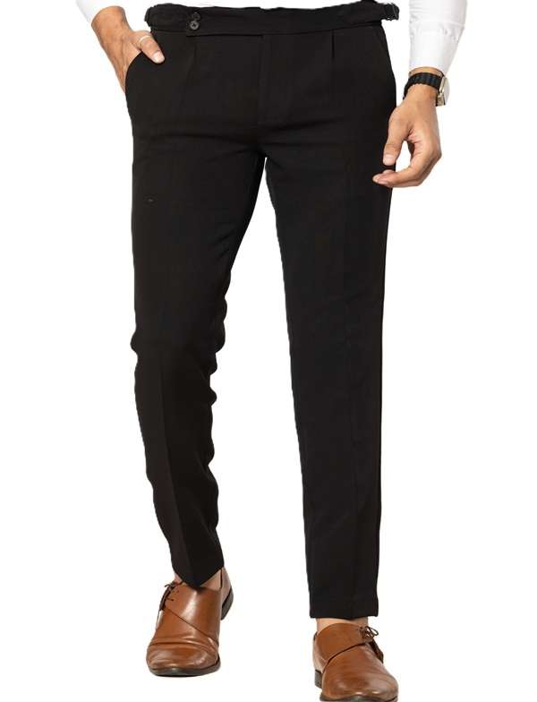 KEDY Men's Gurkha Trousers (24002 Black) - Classic Adjustable Waist Comfort