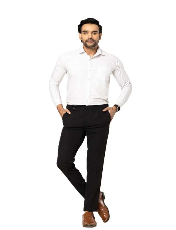 KEDY Men's Gurkha Trousers (24002 Black) - Classic Adjustable Waist Comfort