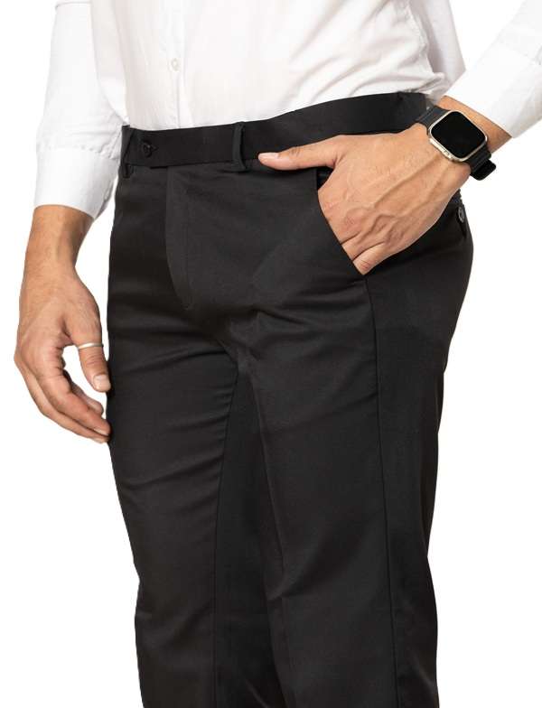KEDY Men's Normal-Waist Trousers (Black) - Sleek and Stretchable Fit
