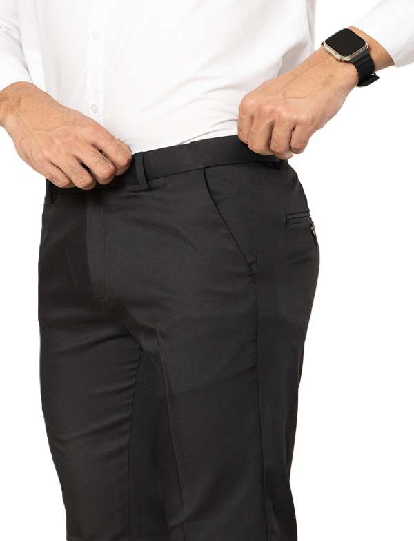 KEDY Men's Normal-Waist Trousers (Black) - Sleek and Stretchable Fit