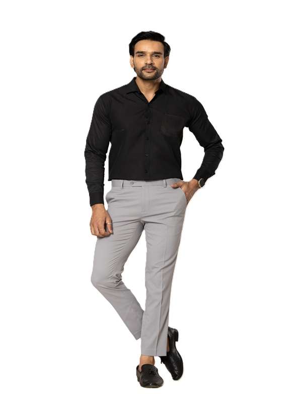 KEDY Men's Normal-Waist Trousers (Light Grey) - Subtle Style with Flexible Fit