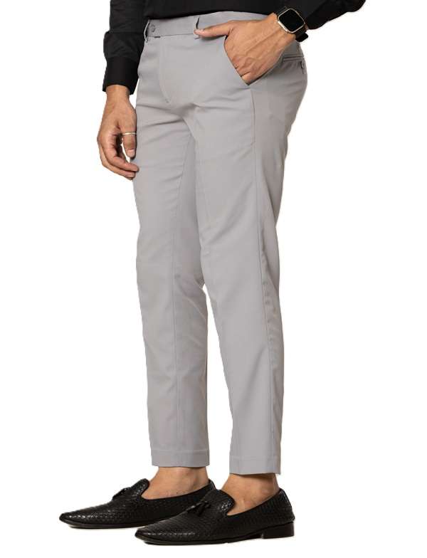 KEDY Men's Normal-Waist Trousers (Light Grey) - Subtle Style with Flexible Fit