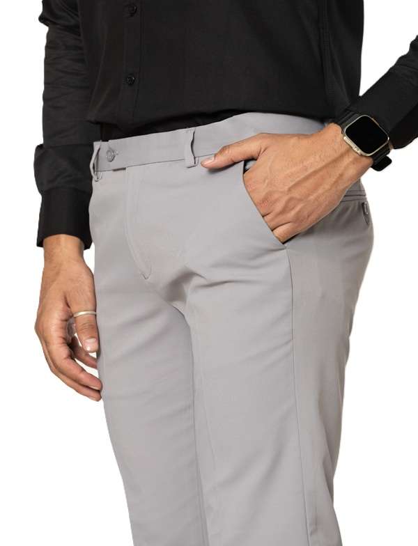 KEDY Men's Normal-Waist Trousers (Light Grey) - Subtle Style with Flexible Fit