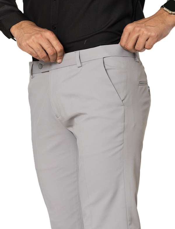 KEDY Men's Normal-Waist Trousers (Light Grey) - Subtle Style with Flexible Fit