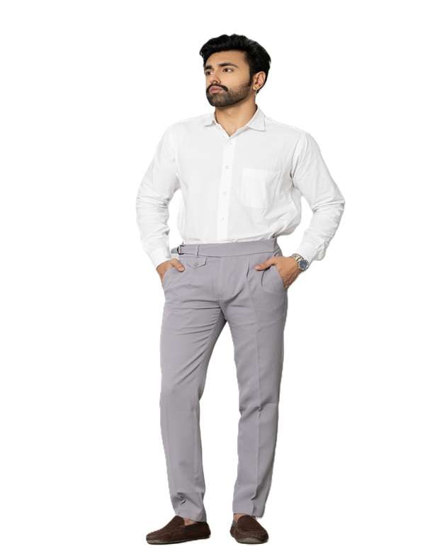 KEDY Men's Gurkha Trousers (Light Grey Style 2) - Versatile Comfort with Classic Adjustability