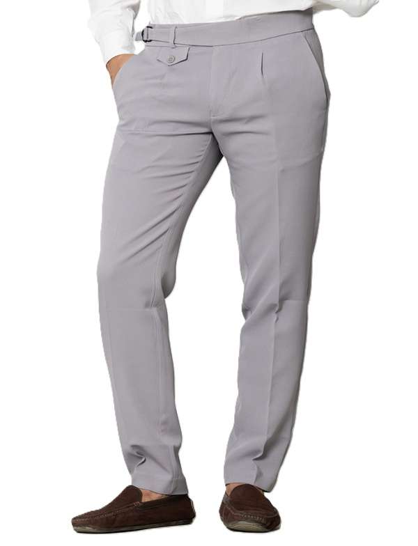 KEDY Men's Gurkha Trousers (Light Grey Style 2) - Versatile Comfort with Classic Adjustability