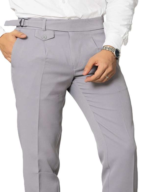 KEDY Men's Gurkha Trousers (Light Grey Style 2) - Versatile Comfort with Classic Adjustability