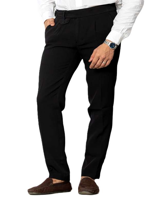 KEDY Men's Gurkha Trousers (Black Style 2) - Elegant Comfort with Adjustable Waist