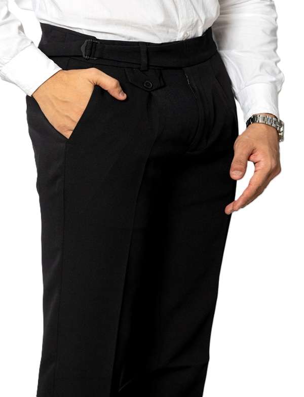 KEDY Men's Gurkha Trousers (Black Style 2) - Elegant Comfort with Adjustable Waist