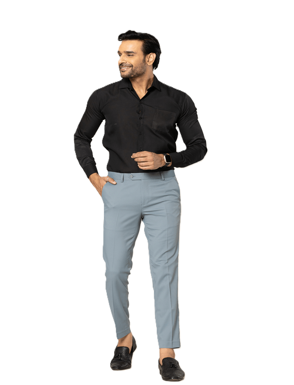 KEDY Men's Normal-Waist Trousers (Light Sky Blue) - Soft and Casual Flex Fit