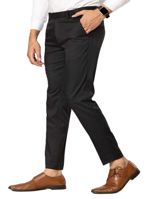 KEDY Men's Normal-Waist Trousers (Black) - Sleek and Stretchable Fit