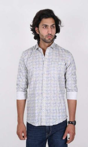 KEDY MEN'S WHITE SHIRT WITH BLUE TWINKLE DETAIL