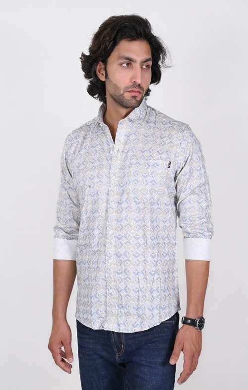 KEDY MEN'S WHITE SHIRT WITH BLUE TWINKLE DETAIL
