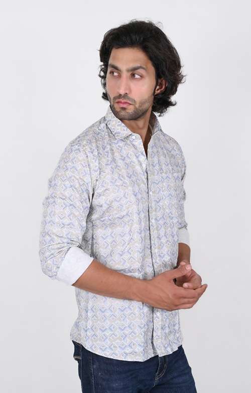 KEDY MEN'S WHITE SHIRT WITH BLUE TWINKLE DETAIL
