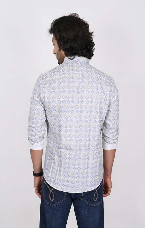 KEDY MEN'S WHITE SHIRT WITH BLUE TWINKLE DETAIL