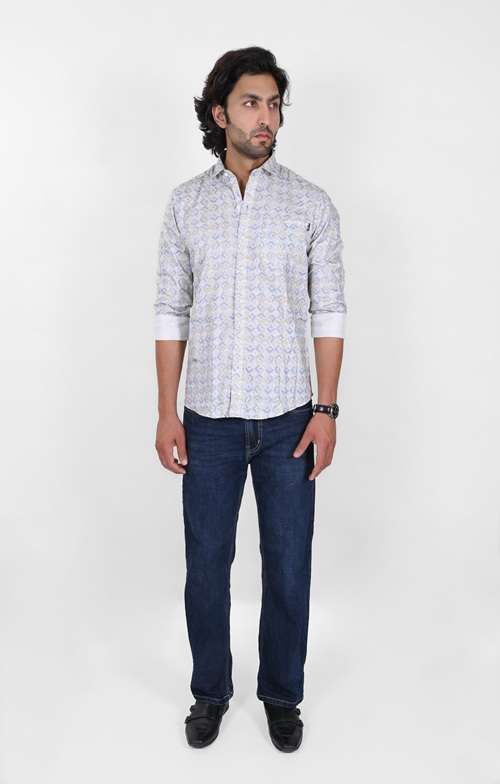 KEDY MEN'S WHITE SHIRT WITH BLUE TWINKLE DETAIL