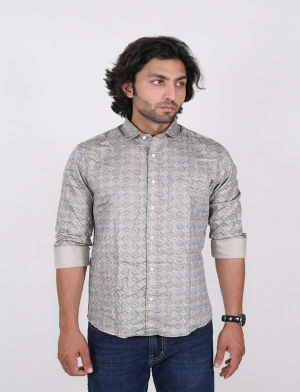 KEDY MEN'S SHIRT - LIGHT BLUE AND BROWN STAIR PATTERN
