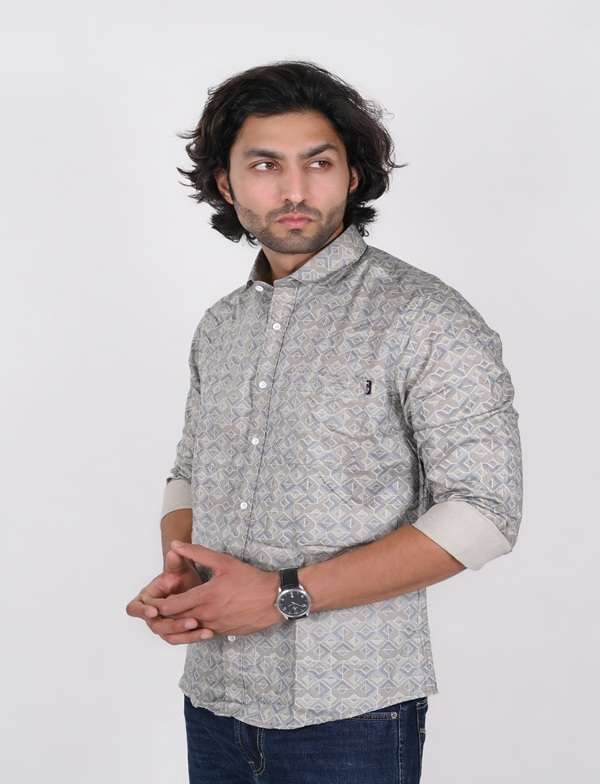KEDY MEN'S SHIRT - LIGHT BLUE AND BROWN STAIR PATTERN