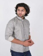 KEDY MEN'S SHIRT - LIGHT BLUE AND BROWN STAIR PATTERN