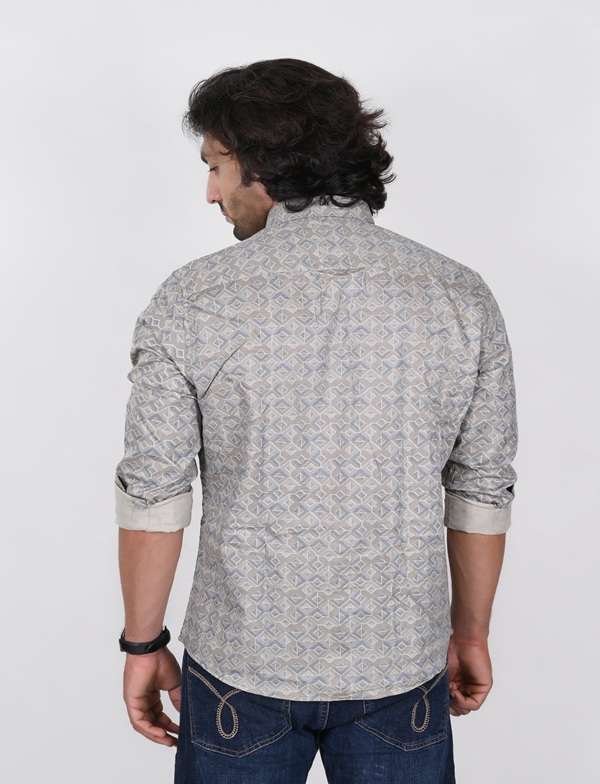 KEDY MEN'S SHIRT - LIGHT BLUE AND BROWN STAIR PATTERN