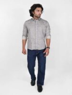 KEDY MEN'S SHIRT - LIGHT BLUE AND BROWN STAIR PATTERN