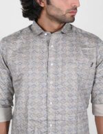 KEDY MEN'S SHIRT - LIGHT BLUE AND BROWN STAIR PATTERN
