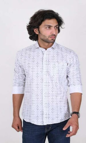 KEDY MEN'S WHITE SHIRT WITH ABSTRACT PATTERN