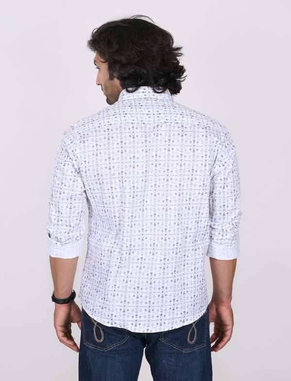 KEDY MEN'S WHITE SHIRT WITH ABSTRACT PATTERN
