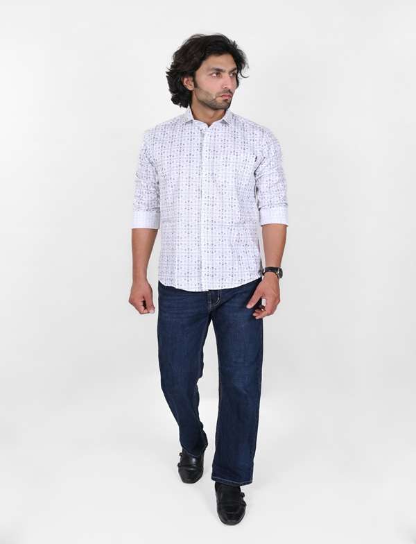 KEDY MEN'S WHITE SHIRT WITH ABSTRACT PATTERN